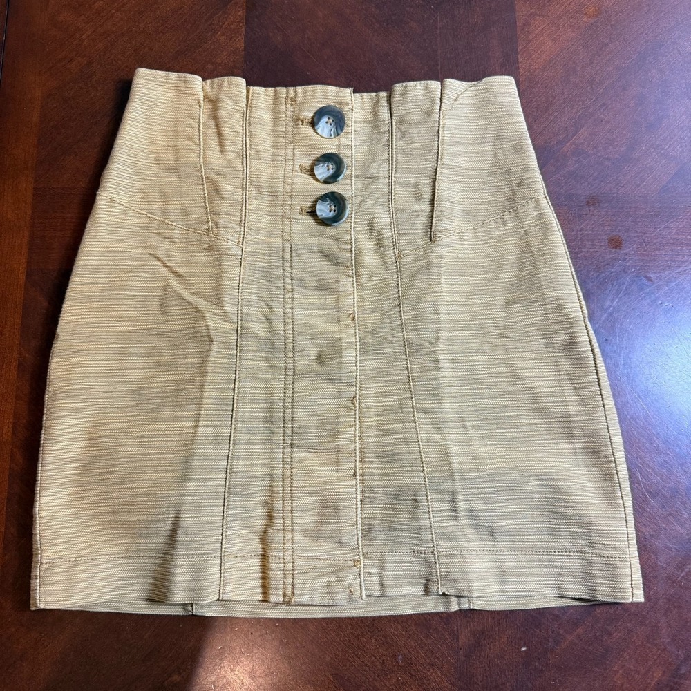 Free People‎ Mini Skirt Button Front Tan Cotton Blend Size 0